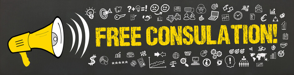 Free Consulation! / Megafon mit Symbole