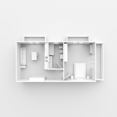 3d interior rendering of white furnished home apartment