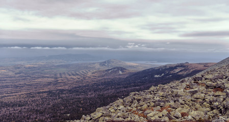 landscape Ural mountains, the beautiful colors of the sky.