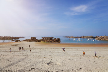 Fototapeta na wymiar côte de granit rose, plage de Tregastel, côte d'Armor, Bretagne, France