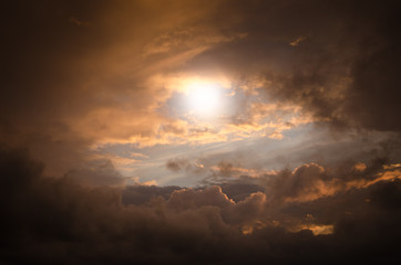 Storm clouds in the sunset light
