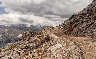 Stone path in the mountains, many stones
