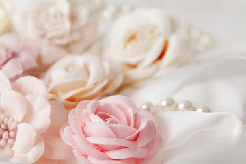 wedding background, bridal flowers and pearl jewelry