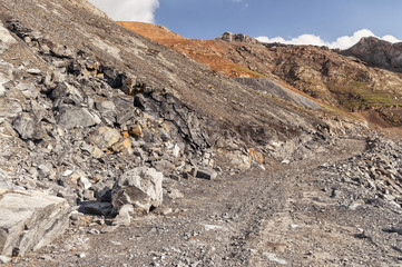 Stone path in the mountains, many stones