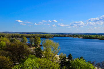 Obraz premium Aerial view on river Dnieper in Kremenchug
