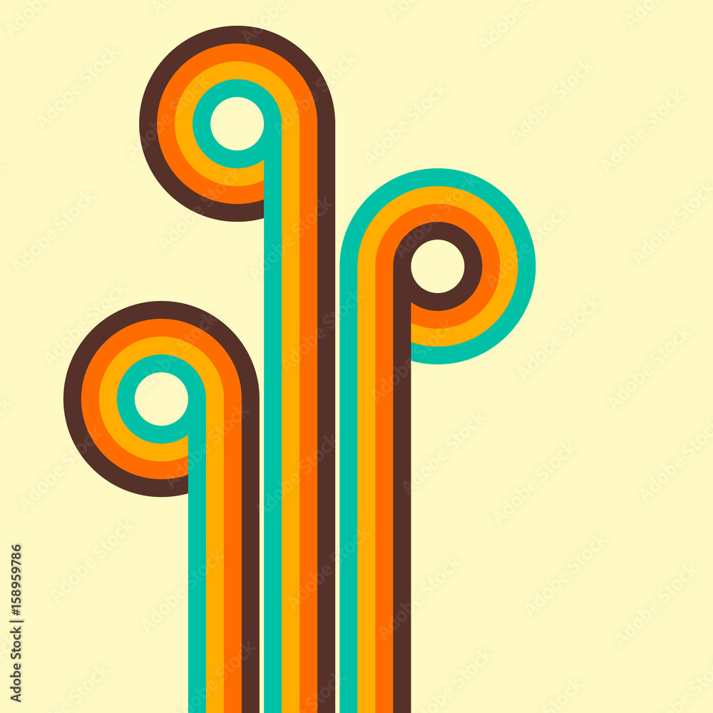 Poster abstract retro background, digital lines and circles, design70s, vector.