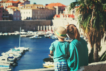 mother and son looking at Dubrovnik, Croatia