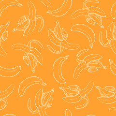 Pretty seamless pattern made of yummy bananas on  yellow background.