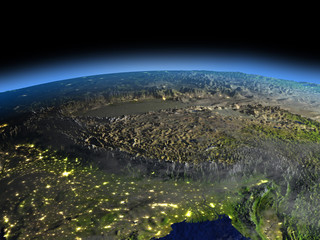 Himalayas from space on early morning