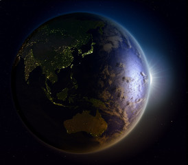 Sunrise above East Asia from space