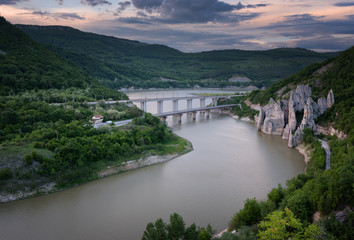 Fototapeta premium Magnificent spring sunset. Panoramic view of the rock phenomenon Wonderful rocks (Bulgaria)