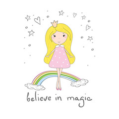 Cute little girl print for kids. believe in magic card