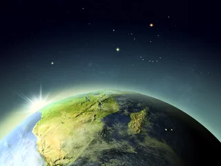 Papier peint adhésif Pleine Lune arbre Coucher de soleil au-dessus de l& 39 Afrique du Sud depuis l& 39 espace