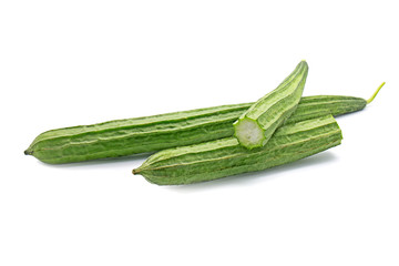 Angled Gourd with Slice on White Background
