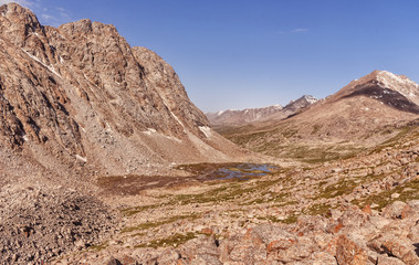 Landscape of mountains and glaciers in the sunny weather