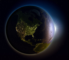 Sunrise above North America from space