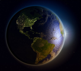 Sunrise above Americas from space