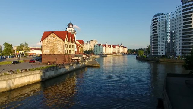 The Fishing Village, most visible landmark of Kaliningrad, evening time