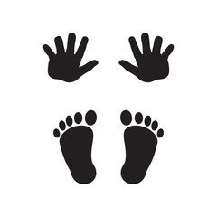 Baby's footprints and handprints, icon. Abstract concept. Flat design. Vector illustration on white background.