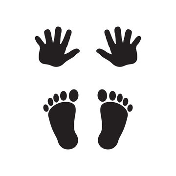Baby's footprints and handprints, icon. Abstract concept. Flat design. Vector illustration on white background.