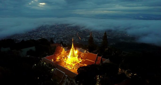 Wat Phra That Doi Suthep on Bird's eye view in Chiang mai, Thailand.