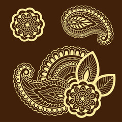 Henna tattoo flower template. Mehndi style. Set of ornamental patterns in the oriental style.