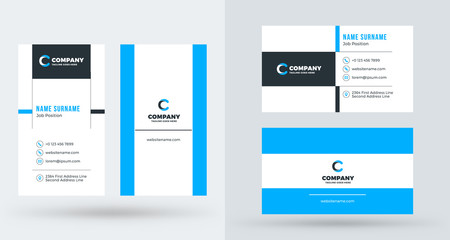 Double-sided creative business card template. Portrait and landscape orientation. Horizontal and vertical layout. Vector illustration