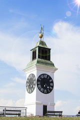 Architecture travel background. The clock tower distinctive landmark.