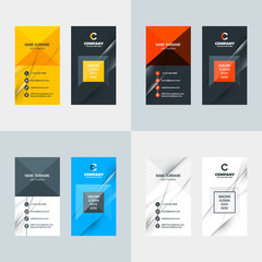 Vertical business card vector template. Flat style vector illustration. Stationery print design. Set of 4 color variations