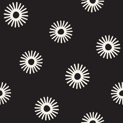 Vector seamless sunburst shapes freehand pattern. Abstract background with round brush strokes. Hand drawn texture