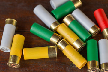 Multi color of 12 gauge shotgun shells 