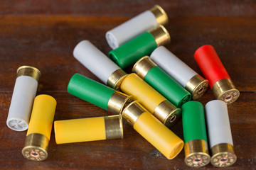 Multi color of 12 gauge shotgun shells 