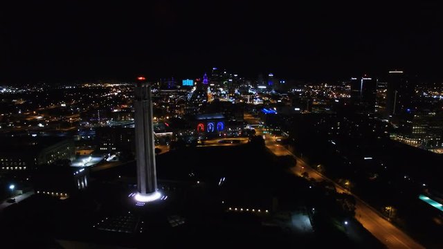 Aerial Kansas City Skyline Night Dolly Move