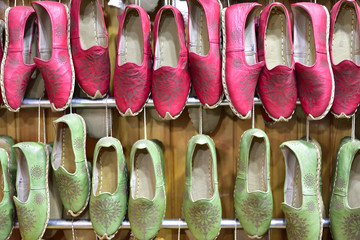 Yemeni is a kind of shoe that flat heeled with red or black goat skin coat and water buffalo skin sole. in this hometown Gaziantep, Turkey