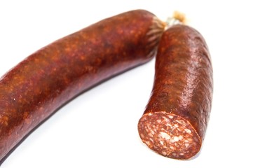 Beef sausage, breakfast sausage, knife-cut sausage, white background with sausage and egg pictures
