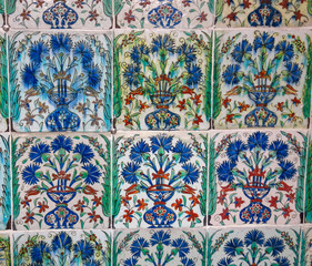 Beautiful decoration inside Topkapi palace. Ancient hand made Turkish - Ottoman tiles. Istambul,...