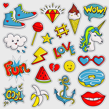 Cute and trendy patches. Vector stickers.