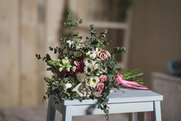 Fototapeta na wymiar Wedding bouquet from regimental flowers