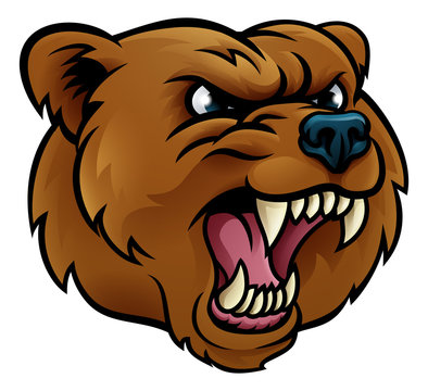 Grizzly Bear Sports Mascot Angry Face