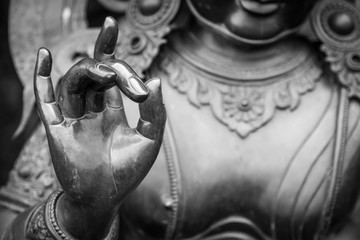 Detail of Buddha statue with Karana mudra hand position
