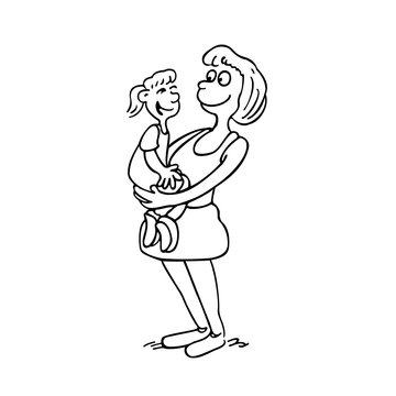 mother holding little girl. parenting cartoon illustration