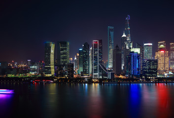 Fototapeta premium Zdjęcia lotnicze w Szanghaju Skyline sceny nocnej