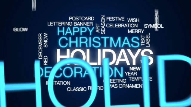 Holidays animated word cloud, text design animation.