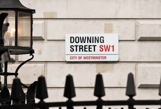 10 Downing Street, Westminster, London, England UK. Boris Johnson Street sign of 10 Downing Street residence of UK Prime Minister stock photo, stock photograph, image, picture, 