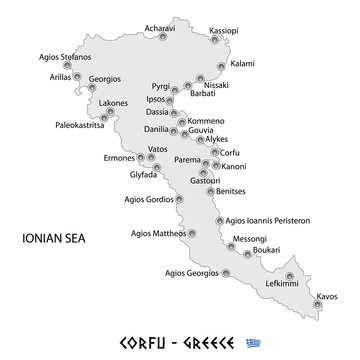 island of corfu in greece white map illustration