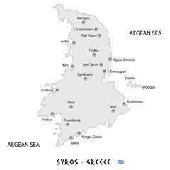 island of syros in greece white map illustration