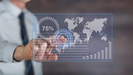 Man touching a digital graph on a touch screen