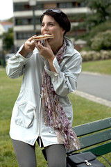 Woman eating a sandwich