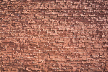 Old red brick wall, frontal flat background