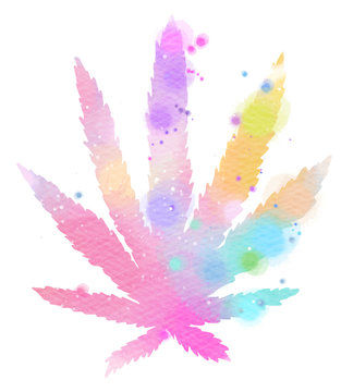 Watercolor Marijuana Symbol. Digital Art Painting